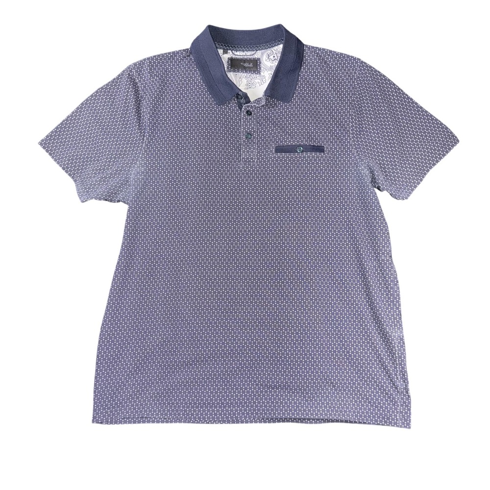 Eight X Polo Shirt Mens 2XL Blue Geometric Print Casual Button Collar XXL